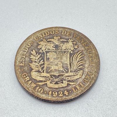 LOT 203J: Silver Coins - 1948 Cinco (5) Pesos .900 Silver Coin and 1924 Bolivar Libertador