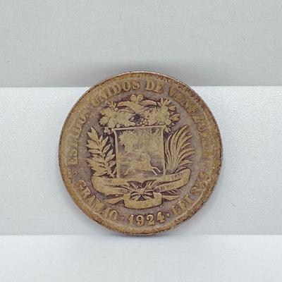 LOT 203J: Silver Coins - 1948 Cinco (5) Pesos .900 Silver Coin and 1924 Bolivar Libertador