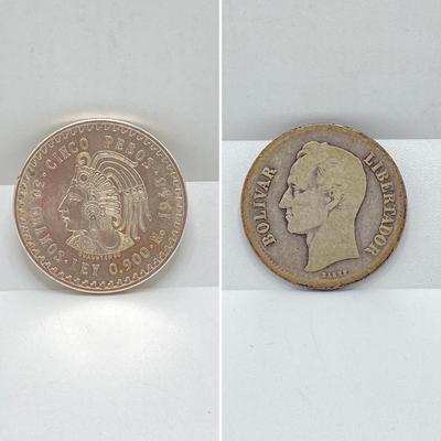LOT 203J: Silver Coins - 1948 Cinco (5) Pesos .900 Silver Coin and 1924 Bolivar Libertador