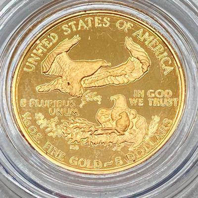 LOT 205J: 1988 American Eagle One-Tenth Ounce Five Dollar Gold Coin with Certificate of Authenticity in Original Presentation Box