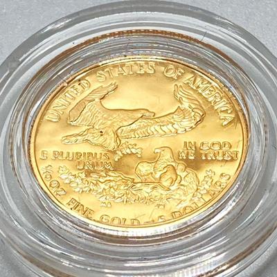 LOT 205J: 1988 American Eagle One-Tenth Ounce Five Dollar Gold Coin with Certificate of Authenticity in Original Presentation Box