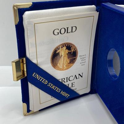 LOT 205J: 1988 American Eagle One-Tenth Ounce Five Dollar Gold Coin with Certificate of Authenticity in Original Presentation Box