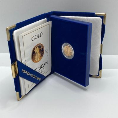 LOT 205J: 1988 American Eagle One-Tenth Ounce Five Dollar Gold Coin with Certificate of Authenticity in Original Presentation Box