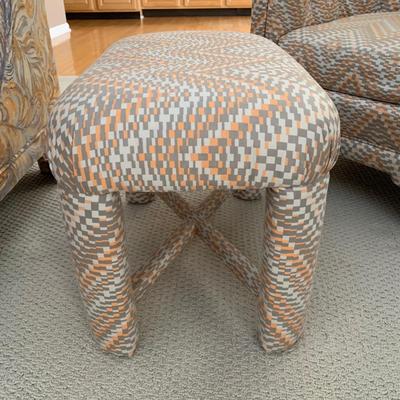 LOT 2 L: 2 Weiman / Warren Lloyd 1970's Style Orange & Grey Tufted Tub Chairs w/ Matching Ottomans