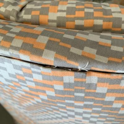 LOT 2 L: 2 Weiman / Warren Lloyd 1970's Style Orange & Grey Tufted Tub Chairs w/ Matching Ottomans