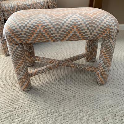 LOT 2 L: 2 Weiman / Warren Lloyd 1970's Style Orange & Grey Tufted Tub Chairs w/ Matching Ottomans