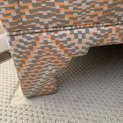 LOT 2 L: 2 Weiman / Warren Lloyd 1970's Style Orange & Grey Tufted Tub Chairs w/ Matching Ottomans