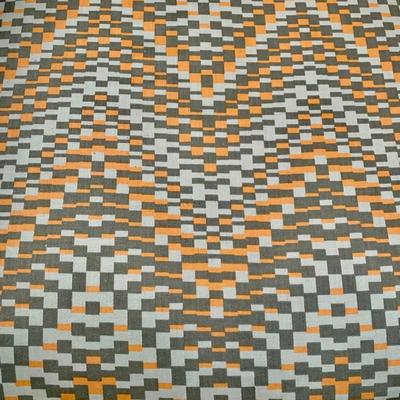 LOT 2 L: 2 Weiman / Warren Lloyd 1970's Style Orange & Grey Tufted Tub Chairs w/ Matching Ottomans