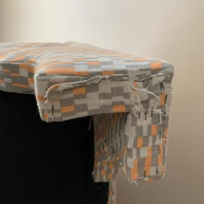 LOT 2 L: 2 Weiman / Warren Lloyd 1970's Style Orange & Grey Tufted Tub Chairs w/ Matching Ottomans