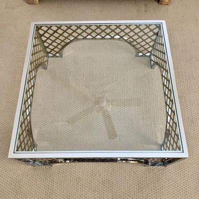 LOT 3 L: Square Glass Top & Thatched Metal Base Table