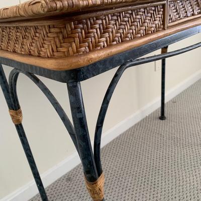 LOT 6 O: 1 Drawer Wicker & Ratan Desk / Table w/ Metal Legs
