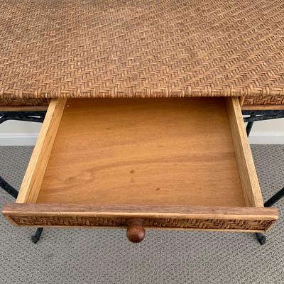 LOT 6 O: 1 Drawer Wicker & Ratan Desk / Table w/ Metal Legs