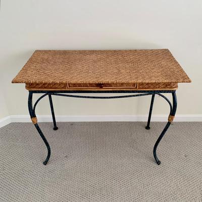LOT 6 O: 1 Drawer Wicker & Ratan Desk / Table w/ Metal Legs