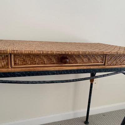 LOT 6 O: 1 Drawer Wicker & Ratan Desk / Table w/ Metal Legs