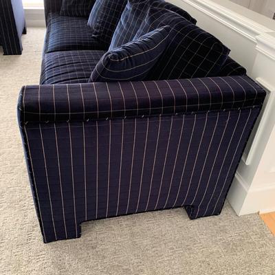 LOT 8 F: Velvet 1970's Style Dark Blue / Black Velvet Yellow Square Stitch Couch & Loveseat from D. Becker & Sons