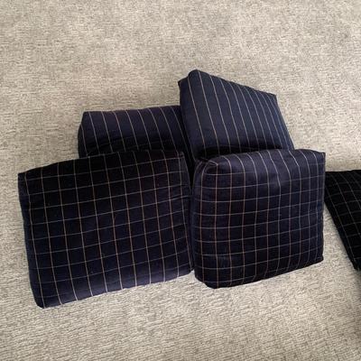 LOT 8 F: Velvet 1970's Style Dark Blue / Black Velvet Yellow Square Stitch Couch & Loveseat from D. Becker & Sons