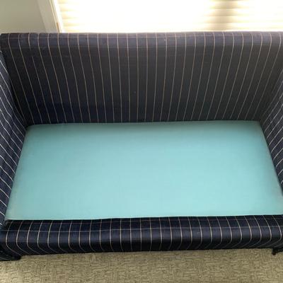 LOT 8 F: Velvet 1970's Style Dark Blue / Black Velvet Yellow Square Stitch Couch & Loveseat from D. Becker & Sons