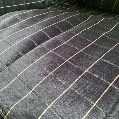 LOT 8 F: Velvet 1970's Style Dark Blue / Black Velvet Yellow Square Stitch Couch & Loveseat from D. Becker & Sons