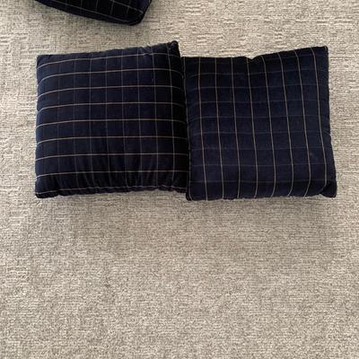 LOT 8 F: Velvet 1970's Style Dark Blue / Black Velvet Yellow Square Stitch Couch & Loveseat from D. Becker & Sons