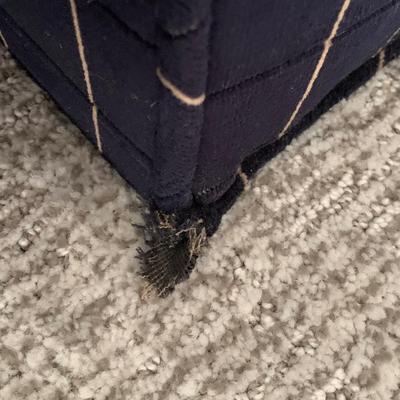 LOT 8 F: Velvet 1970's Style Dark Blue / Black Velvet Yellow Square Stitch Couch & Loveseat from D. Becker & Sons