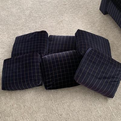 LOT 8 F: Velvet 1970's Style Dark Blue / Black Velvet Yellow Square Stitch Couch & Loveseat from D. Becker & Sons