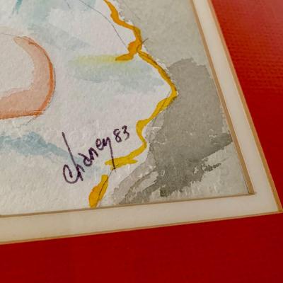 LOT 10 F: 1983 Framed & Signed Watercolor Clown Painting