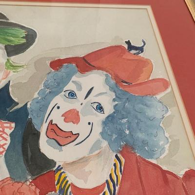 LOT 10 F: 1983 Framed & Signed Watercolor Clown Painting