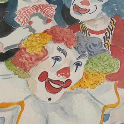 LOT 10 F: 1983 Framed & Signed Watercolor Clown Painting
