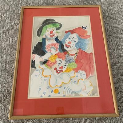 LOT 10 F: 1983 Framed & Signed Watercolor Clown Painting