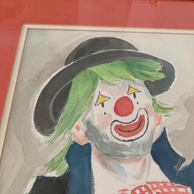 LOT 10 F: 1983 Framed & Signed Watercolor Clown Painting