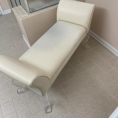 LOT 11 F: Flared Arm Ivory Colored Bench w/ Curved Acrylic Legs