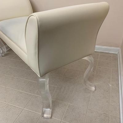 LOT 11 F: Flared Arm Ivory Colored Bench w/ Curved Acrylic Legs