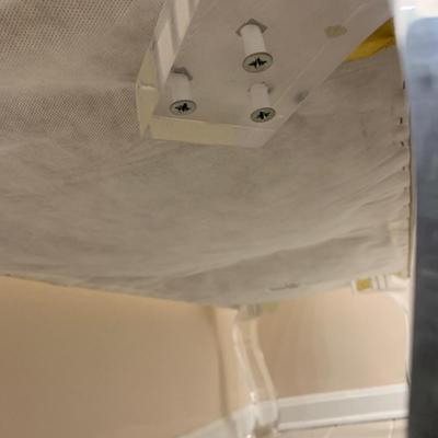 LOT 11 F: Flared Arm Ivory Colored Bench w/ Curved Acrylic Legs