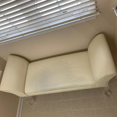 LOT 11 F: Flared Arm Ivory Colored Bench w/ Curved Acrylic Legs