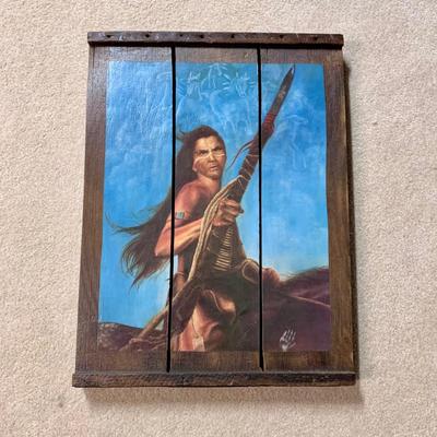 LOT 13 B: Native American w/ Spirit Horses Print on Pallet Wood
