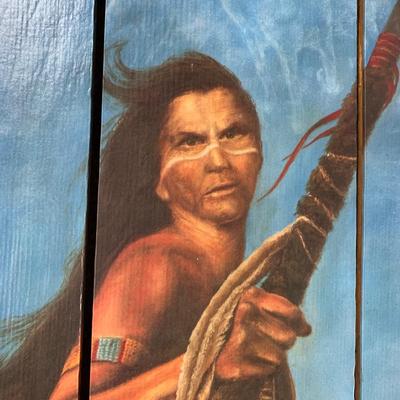 LOT 13 B: Native American w/ Spirit Horses Print on Pallet Wood