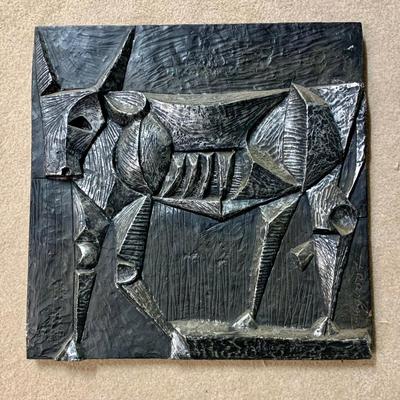 LOT 14 B: Signed Bull Sculpture Wall Hanging