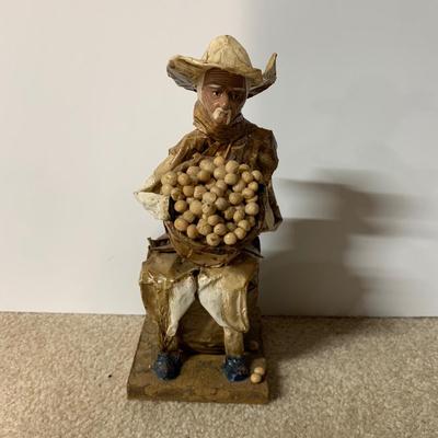 LOT 15 B: Paper Craft Mexican Folk Art Figures, Guatemalan Folk Art Figure, & Hand Carved Wooden Donkey made in Israel