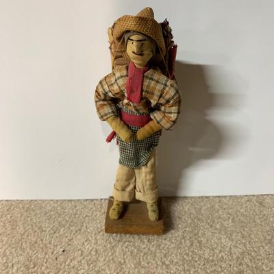 LOT 15 B: Paper Craft Mexican Folk Art Figures, Guatemalan Folk Art Figure, & Hand Carved Wooden Donkey made in Israel