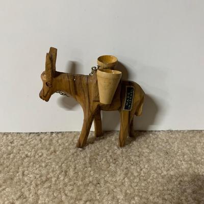 LOT 15 B: Paper Craft Mexican Folk Art Figures, Guatemalan Folk Art Figure, & Hand Carved Wooden Donkey made in Israel