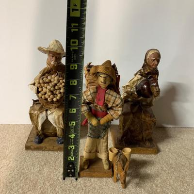 LOT 15 B: Paper Craft Mexican Folk Art Figures, Guatemalan Folk Art Figure, & Hand Carved Wooden Donkey made in Israel