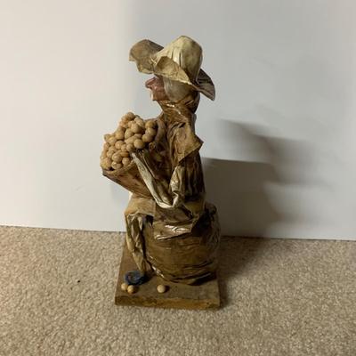 LOT 15 B: Paper Craft Mexican Folk Art Figures, Guatemalan Folk Art Figure, & Hand Carved Wooden Donkey made in Israel