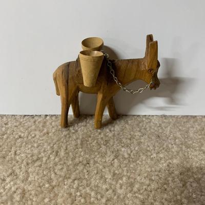 LOT 15 B: Paper Craft Mexican Folk Art Figures, Guatemalan Folk Art Figure, & Hand Carved Wooden Donkey made in Israel