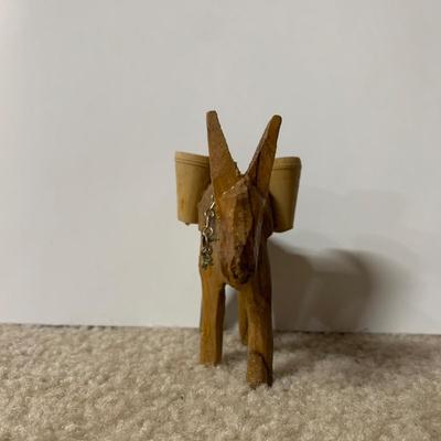 LOT 15 B: Paper Craft Mexican Folk Art Figures, Guatemalan Folk Art Figure, & Hand Carved Wooden Donkey made in Israel