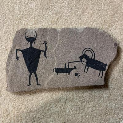 LOT 18 B: 1998 Painted Slate "Deer Hunter" by E. Nakai, "Alaskan Friends" Native Style Doll, & Native American...