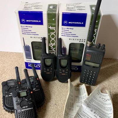 LOT 19 B: Uniden Bearcat Twin Turbo 100 Channel 11 Band Radio Scanner Model #BC 120XLT, 2 Motorola Talkabout Distance DPS Two-Way...