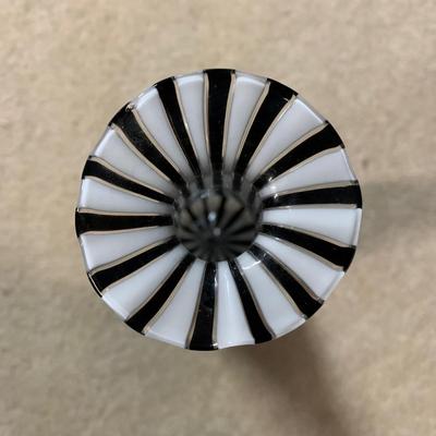 LOT 20 B: Murano Style Black & White Cane Striped & Smoke Glass Vase