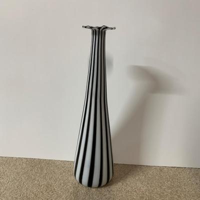 LOT 20 B: Murano Style Black & White Cane Striped & Smoke Glass Vase