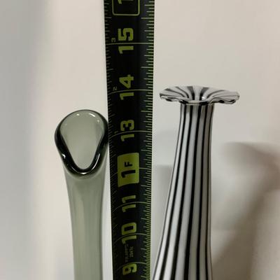 LOT 20 B: Murano Style Black & White Cane Striped & Smoke Glass Vase
