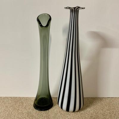 LOT 20 B: Murano Style Black & White Cane Striped & Smoke Glass Vase